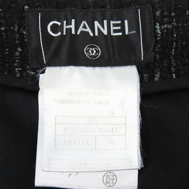 美品△CHANEL シャネル 05A P26358 ラインストーンココボタン コットン ツイード ロング パンツ ブラック 34 伊製 正規品 レディース