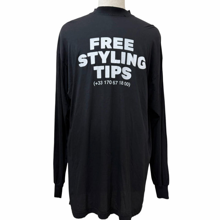 美品□BALENCIAGA バレンシアガ 23SS 739027 TOVG2 UNISEX Free Styling Tips Tee ダメージ加工 薄手 長袖Ｔシャツ ブラック 1 正規品