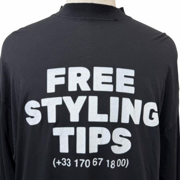 美品□BALENCIAGA バレンシアガ 23SS 739027 TOVG2 UNISEX Free Styling Tips Tee ダメージ加工 薄手 長袖Ｔシャツ ブラック 1 正規品