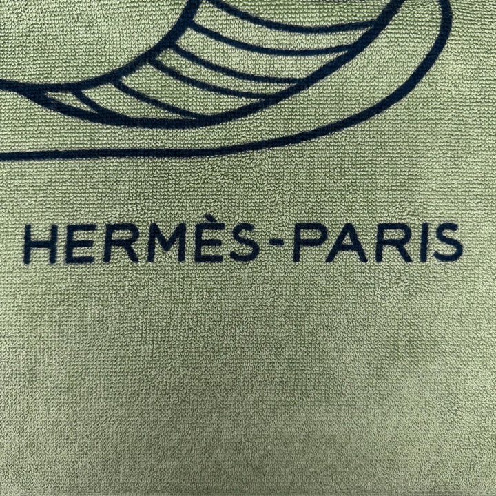 未使用品◇HERMES エルメス ヨッティング プラージュ テレサ コットン100％ フリンジ付き 大判ビーチタオル ブランケット グリーン 仏製