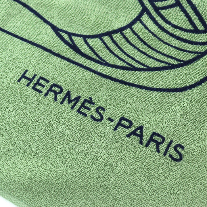 未使用品△HERMES エルメス ヨッティング プラージュ テレサ コットン フリンジ ブランケット タオルケット ビーチタオル グリーン 箱付