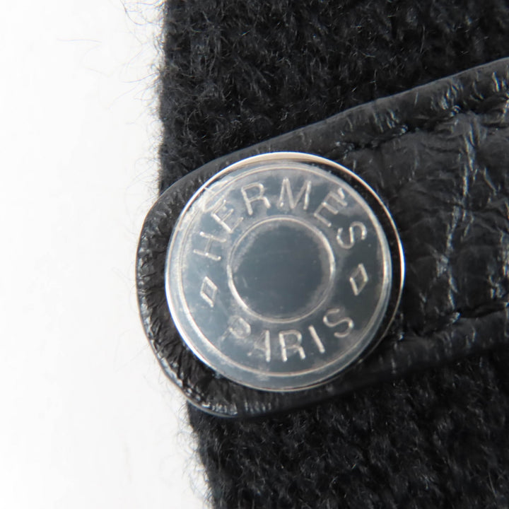 未使用品☆HERMES エルメス ボルチモア ミトン カシミヤ100％ レザー使い シルバー金具 セリエ金具 ニットグローブ 手袋 ブラック S