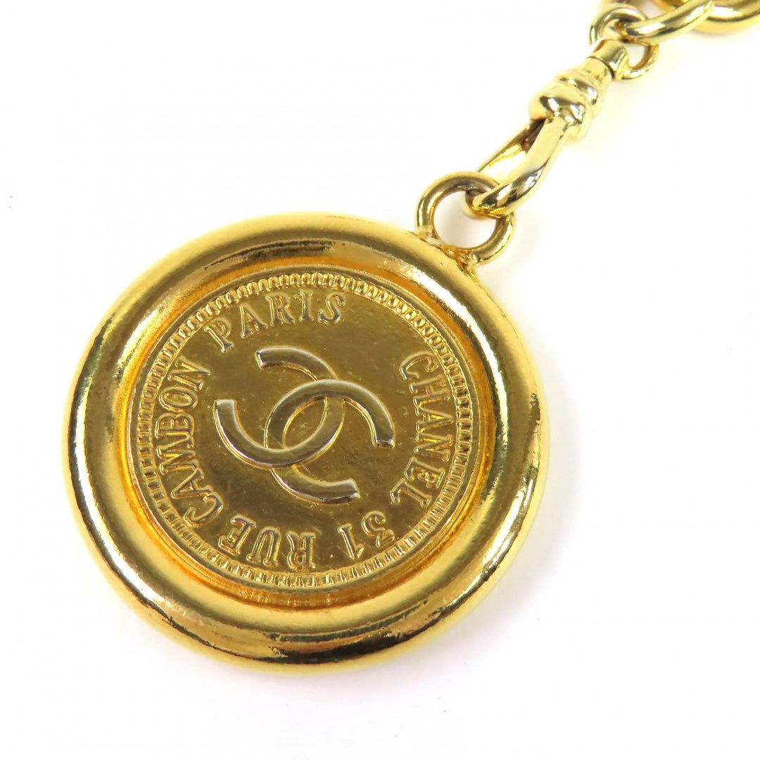 美品△CHANEL シャネル ココマーク コインモチーフ ロゴプレート チェーンベルト 全長約88cm ゴールド レディース オシャレ オススメ◎