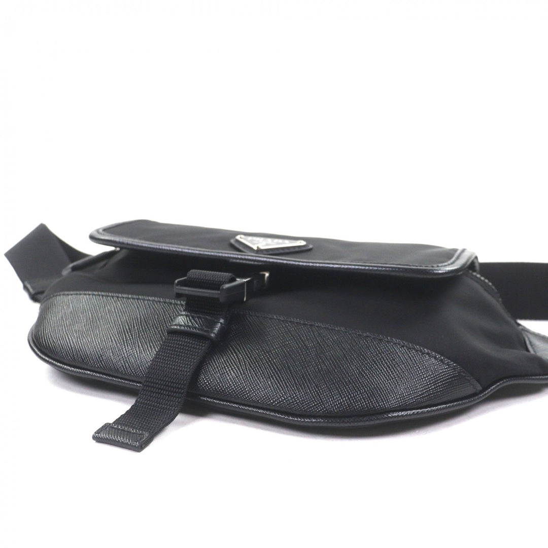 極美品▼PRADA プラダ 2VH176 ナイロン レザー トライアングルロゴ 三角プレート Re-Nylon ボディバッグ ブラック イタリア製 メンズ