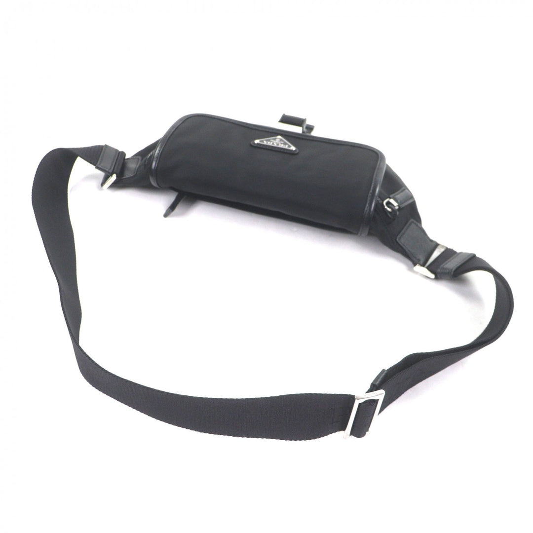 極美品▼PRADA プラダ 2VH176 ナイロン レザー トライアングルロゴ 三角プレート Re-Nylon ボディバッグ ブラック イタリア製 メンズ