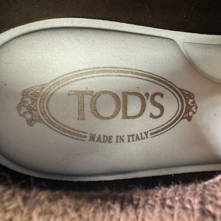 未使用品▲TOD’S トッズ ファブリック レザー使い ニット ローカットスニーカー シューズ ブラウン 8.5 イタリア製 メンズ 保存袋付き