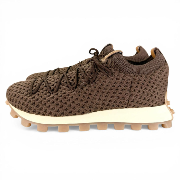 未使用品▲TOD’S トッズ ファブリック レザー使い ニット ローカットスニーカー シューズ ブラウン 8.5 イタリア製 メンズ 保存袋付き
