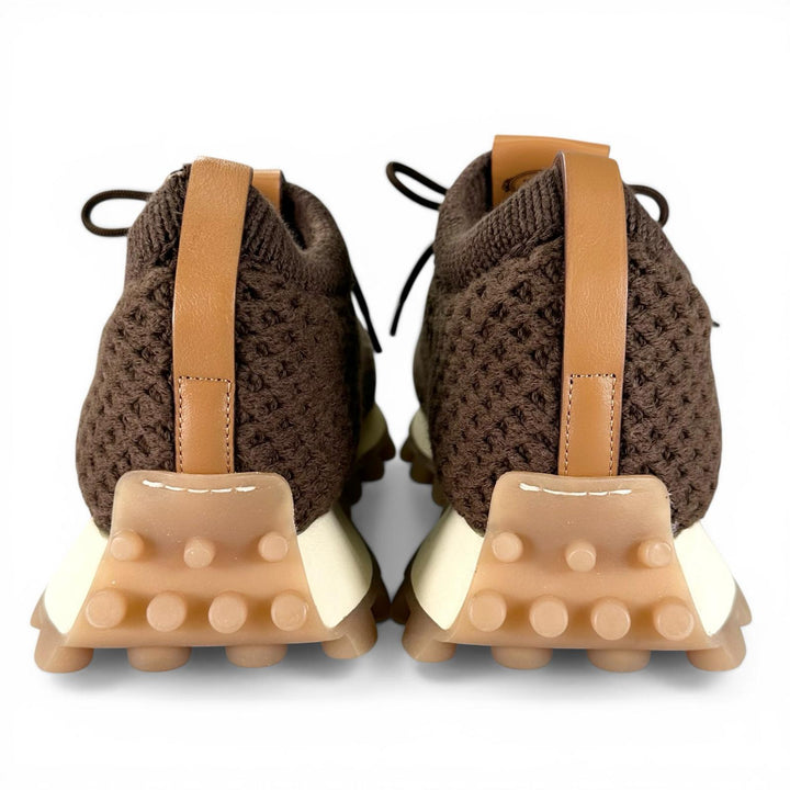 未使用品▲TOD’S トッズ ファブリック レザー使い ニット ローカットスニーカー シューズ ブラウン 8.5 イタリア製 メンズ 保存袋付き