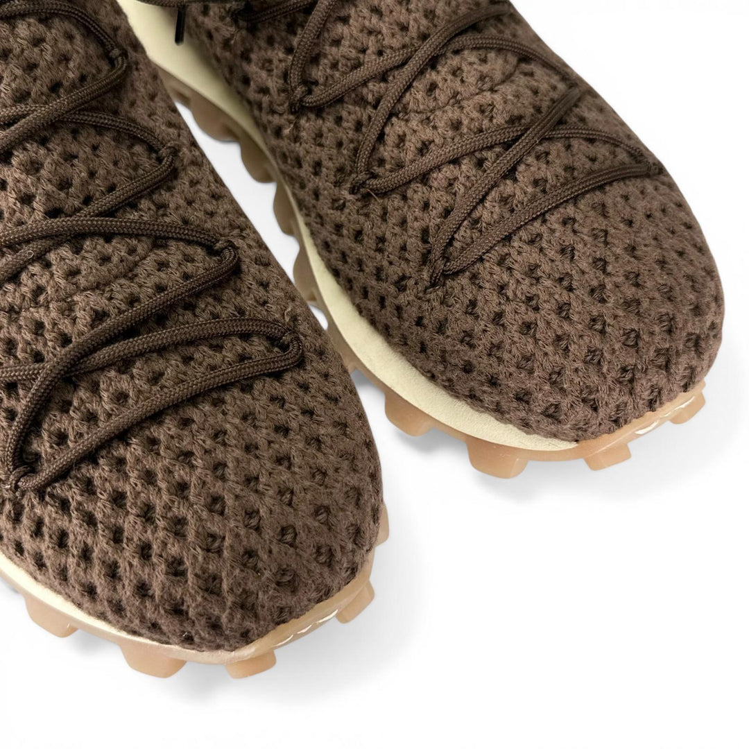 未使用品▲TOD’S トッズ ファブリック レザー使い ニット ローカットスニーカー シューズ ブラウン 8.5 イタリア製 メンズ 保存袋付き