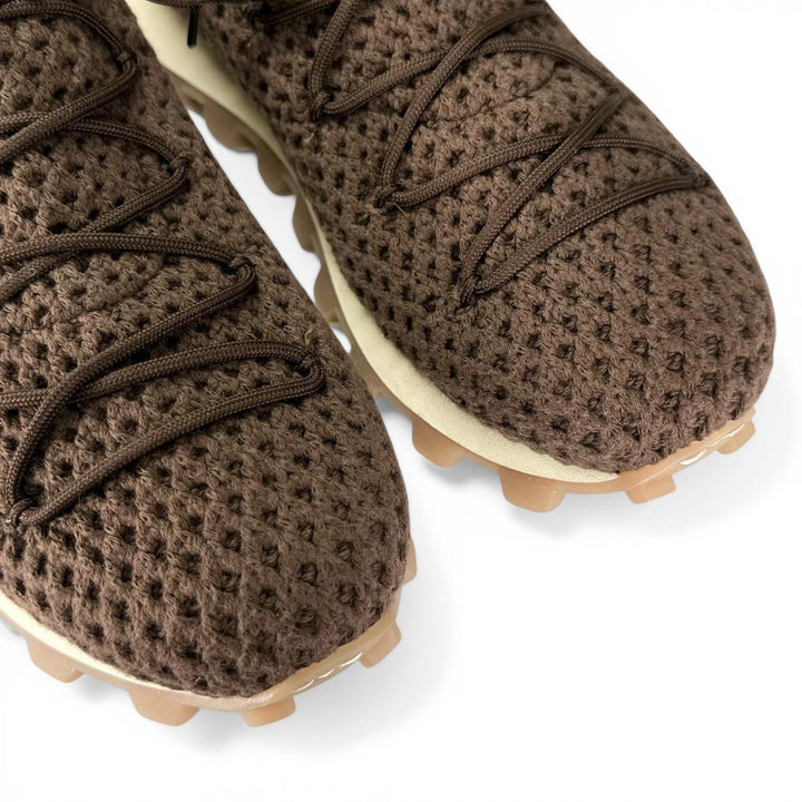 未使用品▲TOD’S トッズ ファブリック レザー使い ニット ローカットスニーカー シューズ ブラウン 8.5 イタリア製 メンズ 保存袋付き