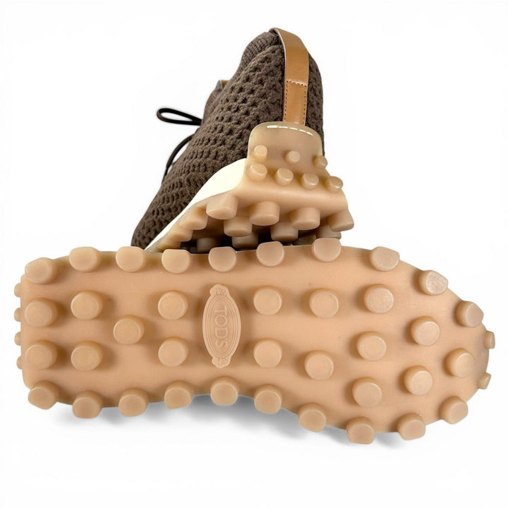 未使用品▲TOD’S トッズ ファブリック レザー使い ニット ローカットスニーカー シューズ ブラウン 8.5 イタリア製 メンズ 保存袋付き