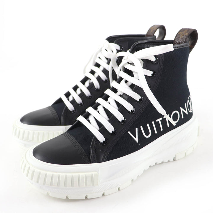 極美品☆LOUIS VUITTON ルイヴィトン LVスクァッド・ライン キャンバス レザー ハイカットスニーカー ブラック 36 イタリア製 レディース