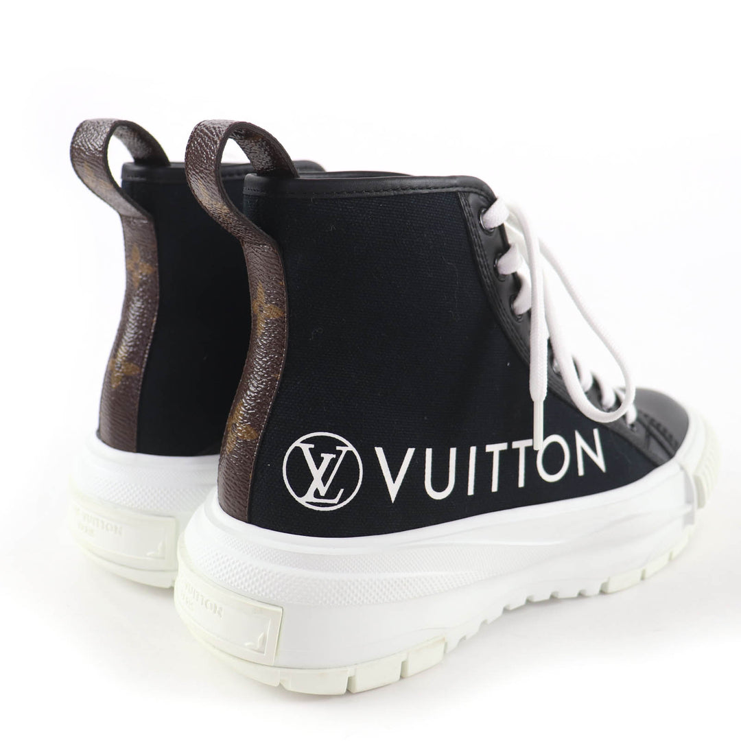 極美品☆LOUIS VUITTON ルイヴィトン LVスクァッド・ライン キャンバス レザー ハイカットスニーカー ブラック 36 イタリア製 レディース