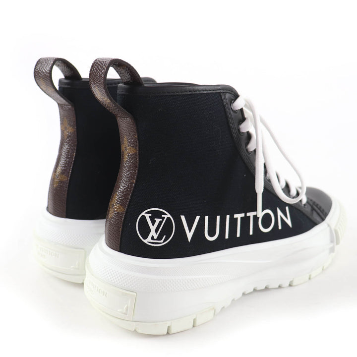 極美品☆LOUIS VUITTON ルイヴィトン LVスクァッド・ライン キャンバス レザー ハイカットスニーカー ブラック 36 イタリア製 レディース