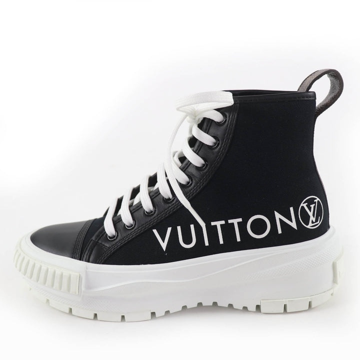 極美品☆LOUIS VUITTON ルイヴィトン LVスクァッド・ライン キャンバス レザー ハイカットスニーカー ブラック 36 イタリア製 レディース
