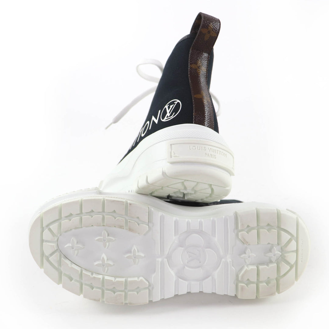 極美品☆LOUIS VUITTON ルイヴィトン LVスクァッド・ライン キャンバス レザー ハイカットスニーカー ブラック 36 イタリア製 レディース