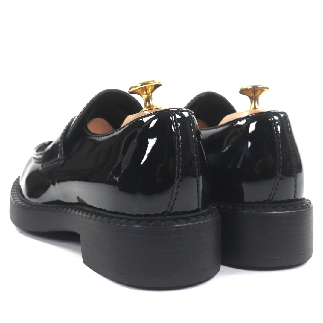 未使用品▼PRADA プラダ 2DE127 チョコレート パテントレザー トライアングルロゴ 三角プレート ローファー ブラック 6.5 箱付き メンズ