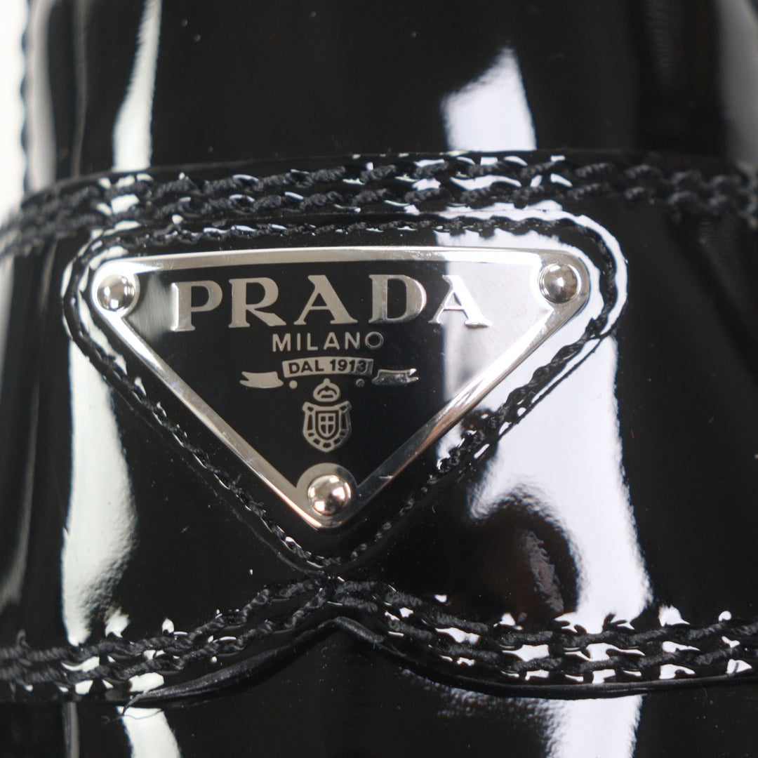未使用品▼PRADA プラダ 2DE127 チョコレート パテントレザー トライアングルロゴ 三角プレート ローファー ブラック 6.5 箱付き メンズ