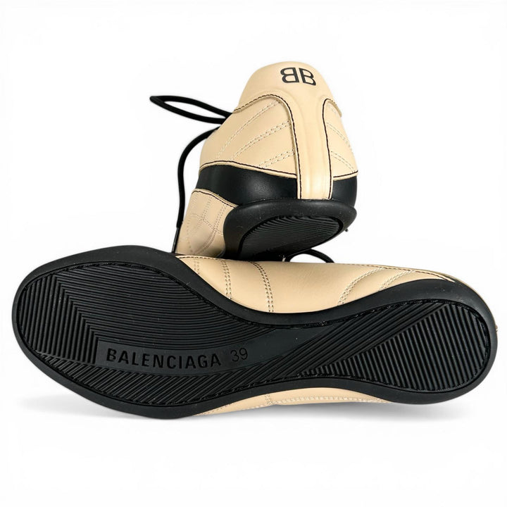 未使用品▲BALENCIAGA バレンシアガ 617540 ZEN SNEAKER レザー ローカット スニーカー ベージュ ブラック 26cm メンズ