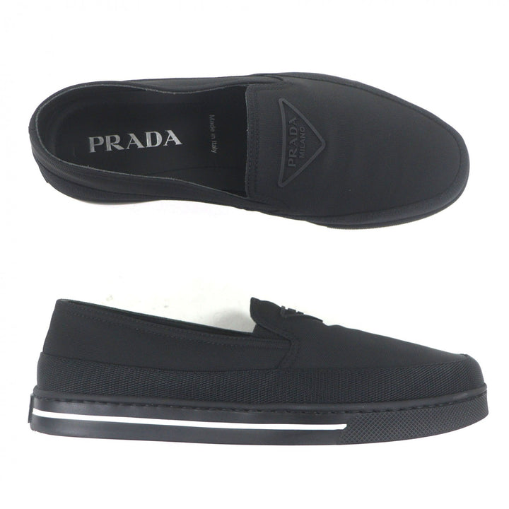 極美品▼PRADA プラダ 2S2964 ナイロン トライアングルロゴ Re-Nylon フラットシューズ スリッポン ブラック 6.5 箱付 イタリア製 メンズ