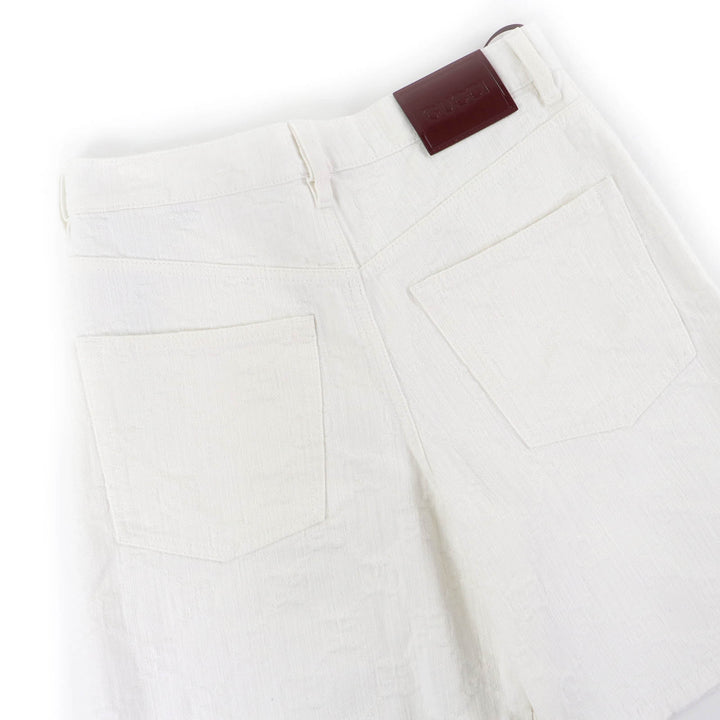 極美品☆GUCCI グッチ 788737 コットン100％ GGジャガード バミューダパンツ ハーフ デニムパンツ ホワイト 23 伊製 正規品 レディース