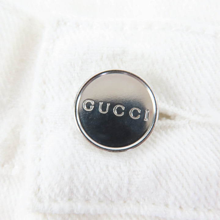 極美品☆GUCCI グッチ 788737 コットン100％ GGジャガード バミューダパンツ ハーフ デニムパンツ ホワイト 23 伊製 正規品 レディース