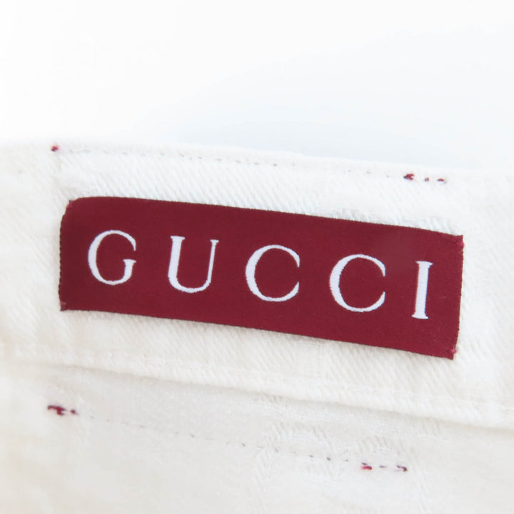 極美品☆GUCCI グッチ 788737 コットン100％ GGジャガード バミューダパンツ ハーフ デニムパンツ ホワイト 23 伊製 正規品 レディース