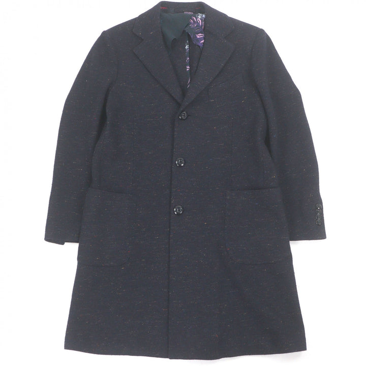 極美品□ETRO エトロ ミックスウール シングル チェスターコート ロングコート ネイビー 52 イタリア製 正規品 メンズオススメ◎
