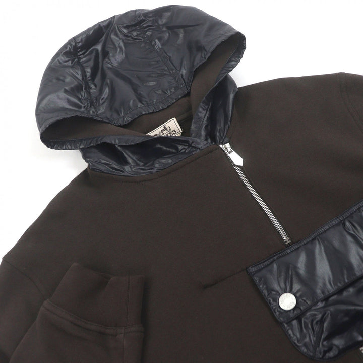 極美品□HERMES エルメス 22AW ジップデザイン セリエボタン ナイロン切替 プルオーバーパーカー ブラウン S イタリア製 正規品 メンズ