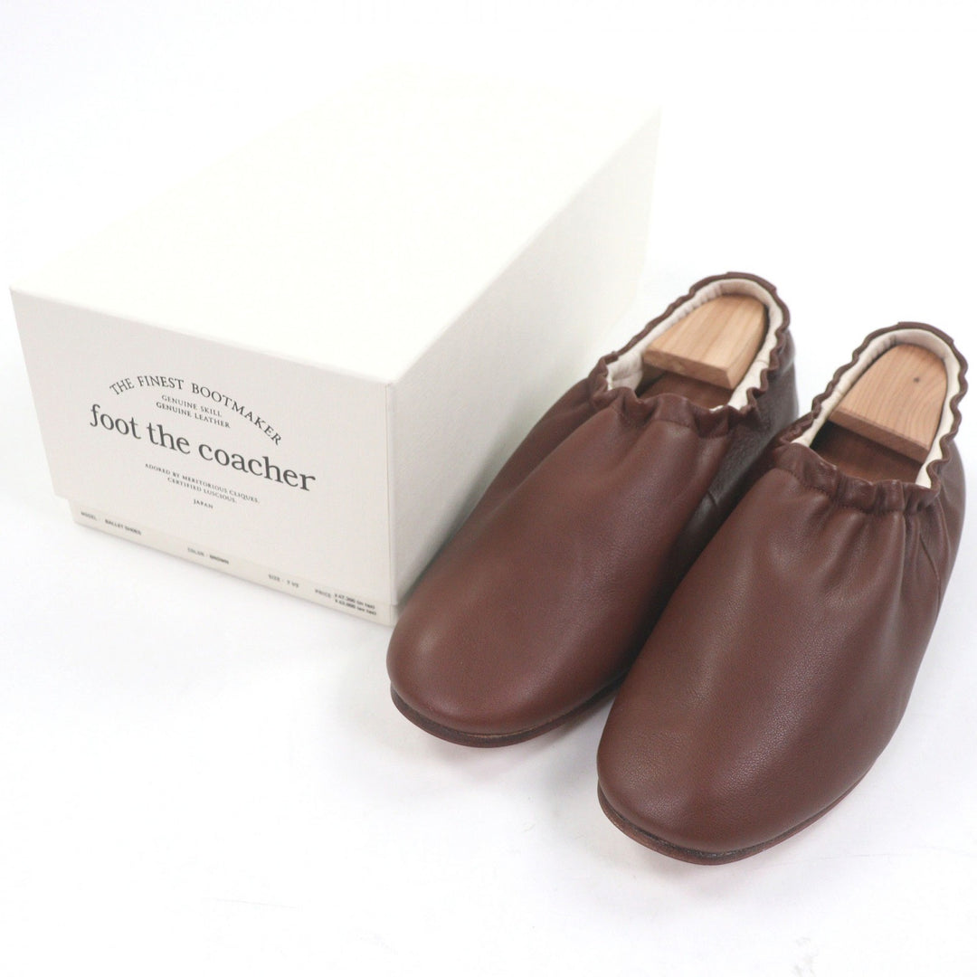 極美品□foot the coacher フット ザ コーチャー BALLET SHOES レザーシューズ スリッポン バレエシューズ ブラウン 7.5 箱付き 日本製