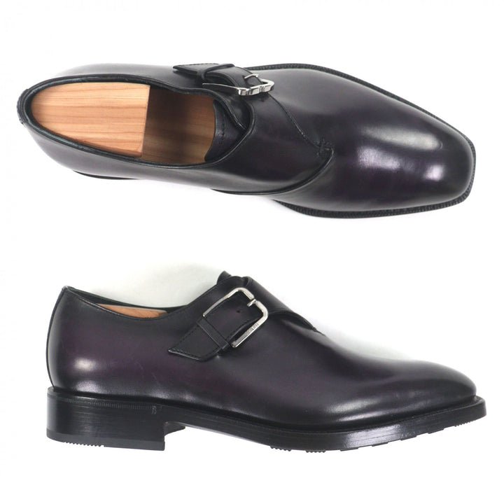 極美品▼BERLUTI ベルルッティ インシジョン デトゥール パティーヌ モンクストラップ プレーントゥ レザーシューズ パープル 6 メンズ