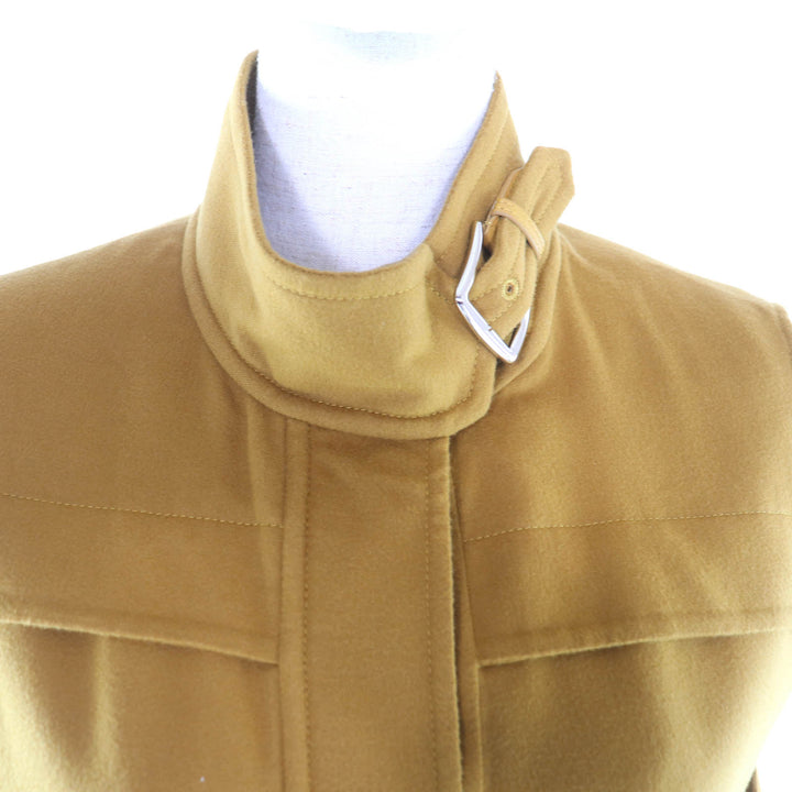 極美品★HERMES エルメス 5E0118DD ウール シルク混 セリエボタン付 ベルトデザイン 比翼仕立て ロングジレ ベスト マスタード 38