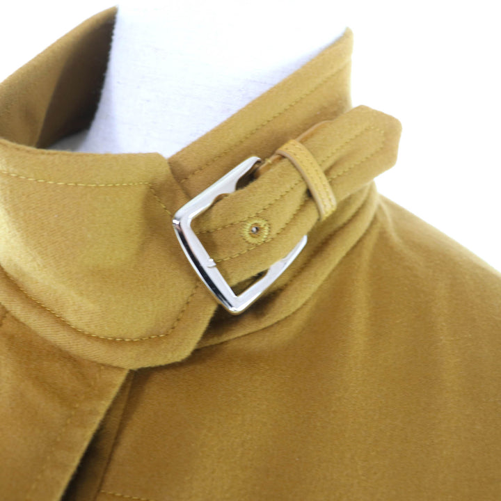 極美品★HERMES エルメス 5E0118DD ウール シルク混 セリエボタン付 ベルトデザイン 比翼仕立て ロングジレ ベスト マスタード 38