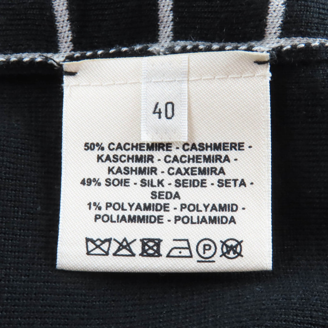 美品★HERMES エルメス カシミヤ シルク混 格子柄 ハイネック 長袖 ニット セーター ブラック 40 イタリア製 レディース