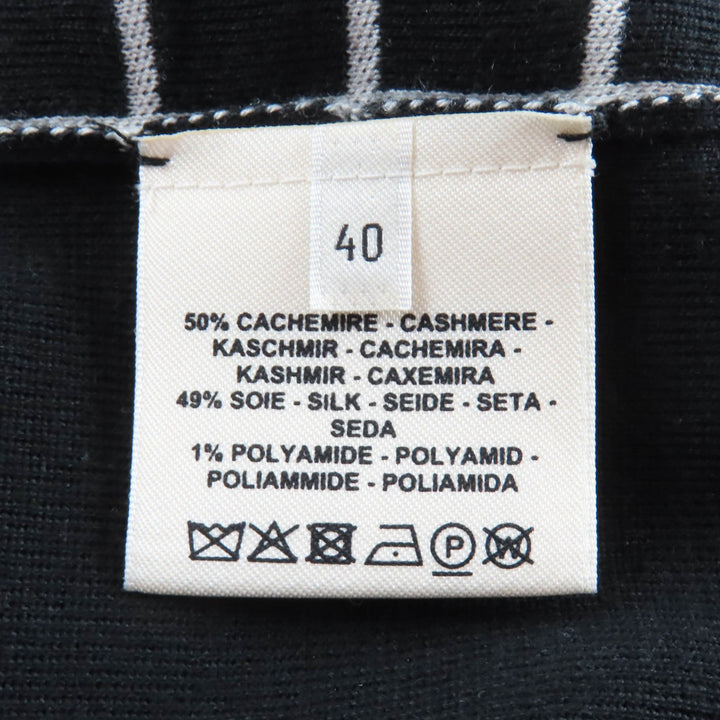 美品★HERMES エルメス カシミヤ シルク混 格子柄 ハイネック 長袖 ニット セーター ブラック 40 イタリア製 レディース
