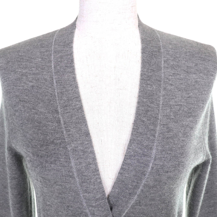 美品△Brunello Cucinelli ブルネロクチネリ カシミヤ シルク モニーレ装飾 Vネック 長袖 ロング ニット カーディガン グレー L 正規品