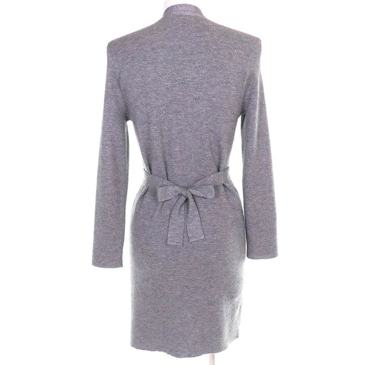 美品△Brunello Cucinelli ブルネロクチネリ カシミヤ シルク モニーレ装飾 Vネック 長袖 ロング ニット カーディガン グレー L 正規品