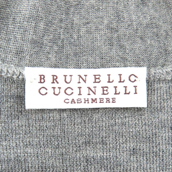 美品△Brunello Cucinelli ブルネロクチネリ カシミヤ シルク モニーレ装飾 Vネック 長袖 ロング ニット カーディガン グレー L 正規品