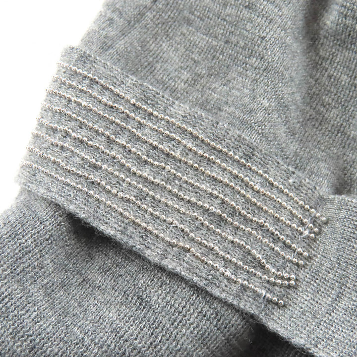 美品△Brunello Cucinelli ブルネロクチネリ カシミヤ シルク モニーレ装飾 Vネック 長袖 ロング ニット カーディガン グレー L 正規品