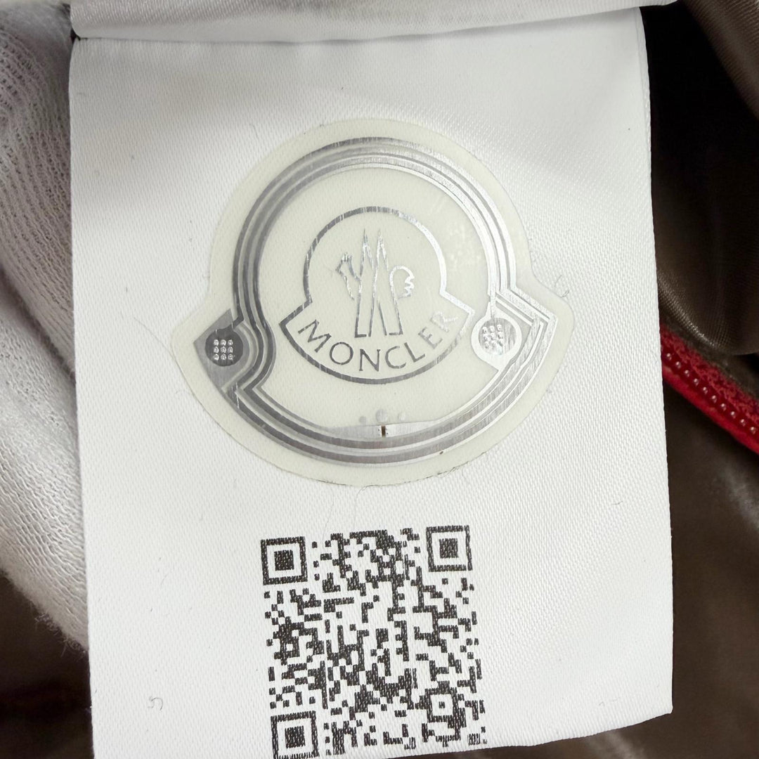 美品△MONCLER モンクレール MAYA マヤ ロゴワッペン付き フーデッド ダブルジップ ダウンジャケット レッド 0 正規品 メンズ