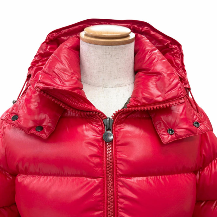 美品△MONCLER モンクレール MAYA マヤ ロゴワッペン付き フーデッド ダブルジップ ダウンジャケット レッド 0 正規品 メンズ