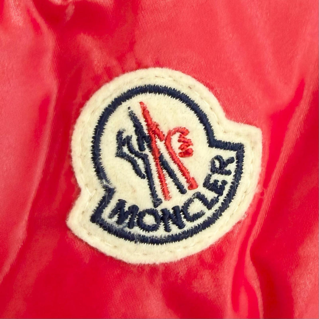 美品△MONCLER モンクレール MAYA マヤ ロゴワッペン付き フーデッド ダブルジップ ダウンジャケット レッド 0 正規品 メンズ