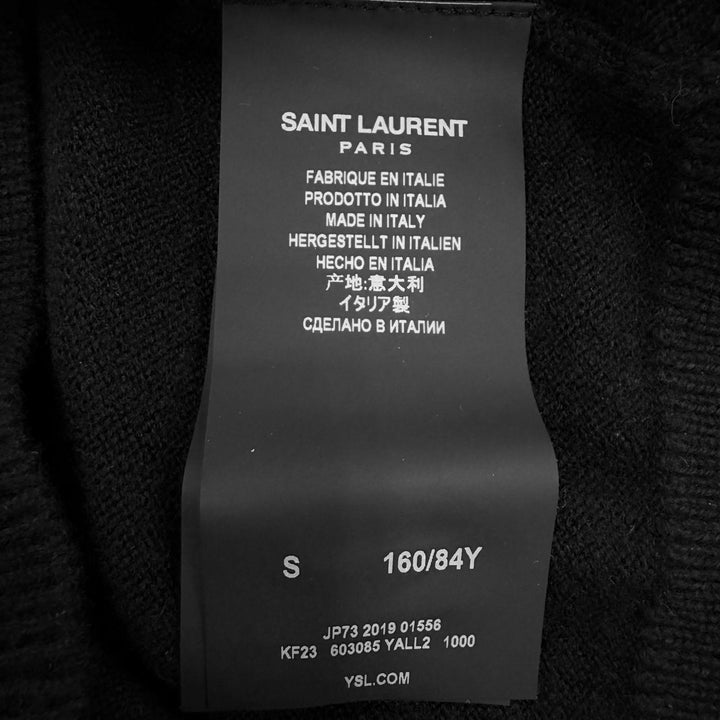 美品▲SAINT LAURENT PARIS サンローランパリ 603085 カシミヤ100％ クルーネック 長袖 ニット ブラック S イタリア製 正規品 レディース
