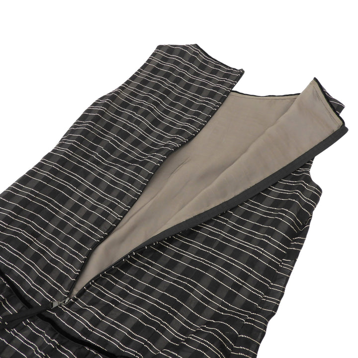 極美品▲FOXEY フォクシー 42958 Dress Prologue ウール シルク混 ノースリーブ ワンピース ブラック ホワイト 38 日本製 レディース