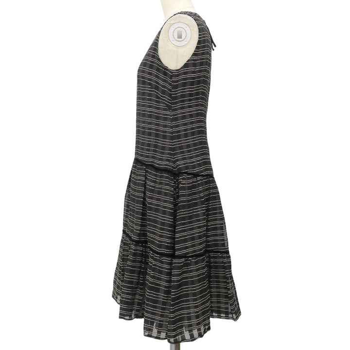 極美品▲FOXEY フォクシー 42958 Dress Prologue ウール シルク混 ノースリーブ ワンピース ブラック ホワイト 38 日本製 レディース