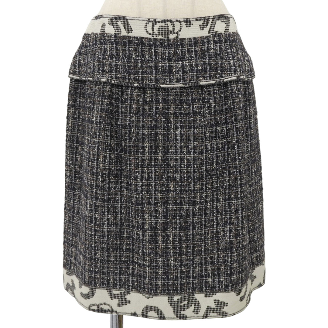 未使用品▲CHANEL シャネル 06P P28601 コットン ウール ココマーク金具付き ツイードスカート ネイビー 42 フランス製 レディース
