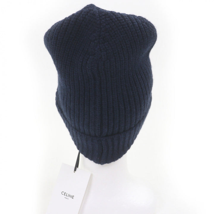 未使用品□CELINE セリーヌ 2AG83207O カシミヤ100％ ロゴ刺繍 エンブロイダリー ビーニー ニットキャップ ネイビー イタリア製 正規品