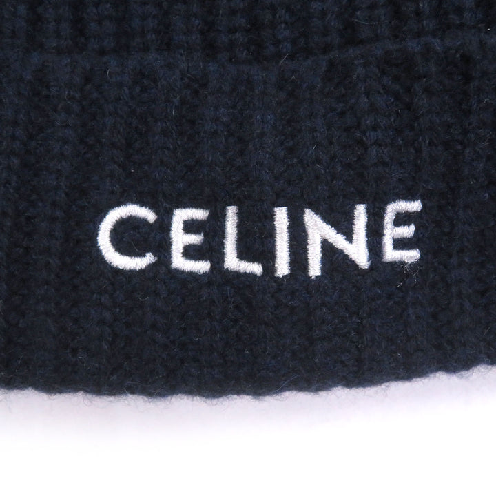 未使用品□CELINE セリーヌ 2AG83207O カシミヤ100％ ロゴ刺繍 エンブロイダリー ビーニー ニットキャップ ネイビー イタリア製 正規品