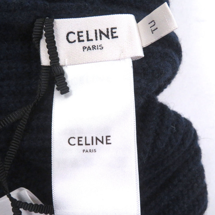 未使用品□CELINE セリーヌ 2AG83207O カシミヤ100％ ロゴ刺繍 エンブロイダリー ビーニー ニットキャップ ネイビー イタリア製 正規品