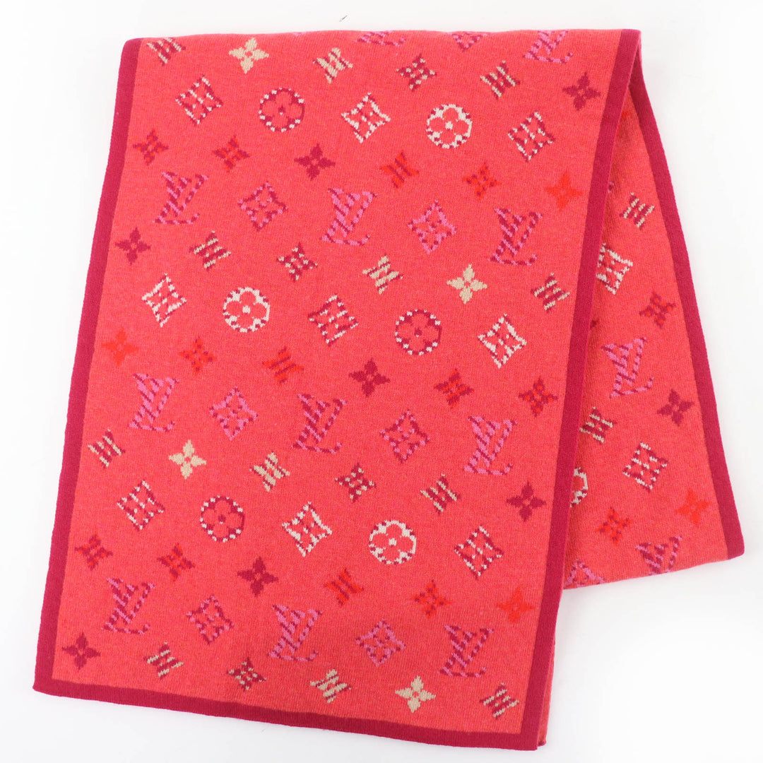 美品☆LOUIS VUITTON ルイヴィトン 2018年製 M70876 エシャルプ ポップ モノグラム ウール カシミヤ ニット マフラー 正規品 レディース